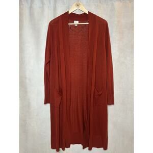 A New Day Rust Open Front Long Cardigan Sweater XL Pockets Soft Knit